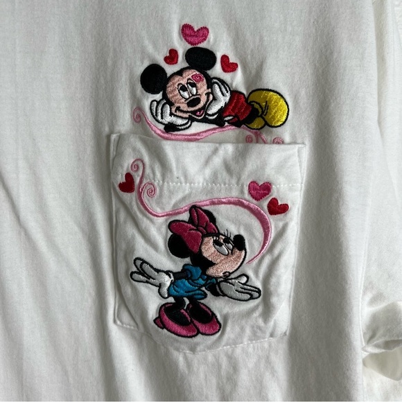 Vintage Disney Mickey & Minnie Long Sleeve Shirt Cotton Embroidered White Size L - Picture 8 of 12